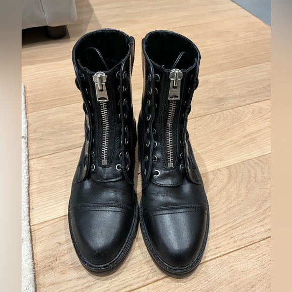 All Saints Ariel Leather Lace Up Biker Combat Black Boots - Picture 2 of 5